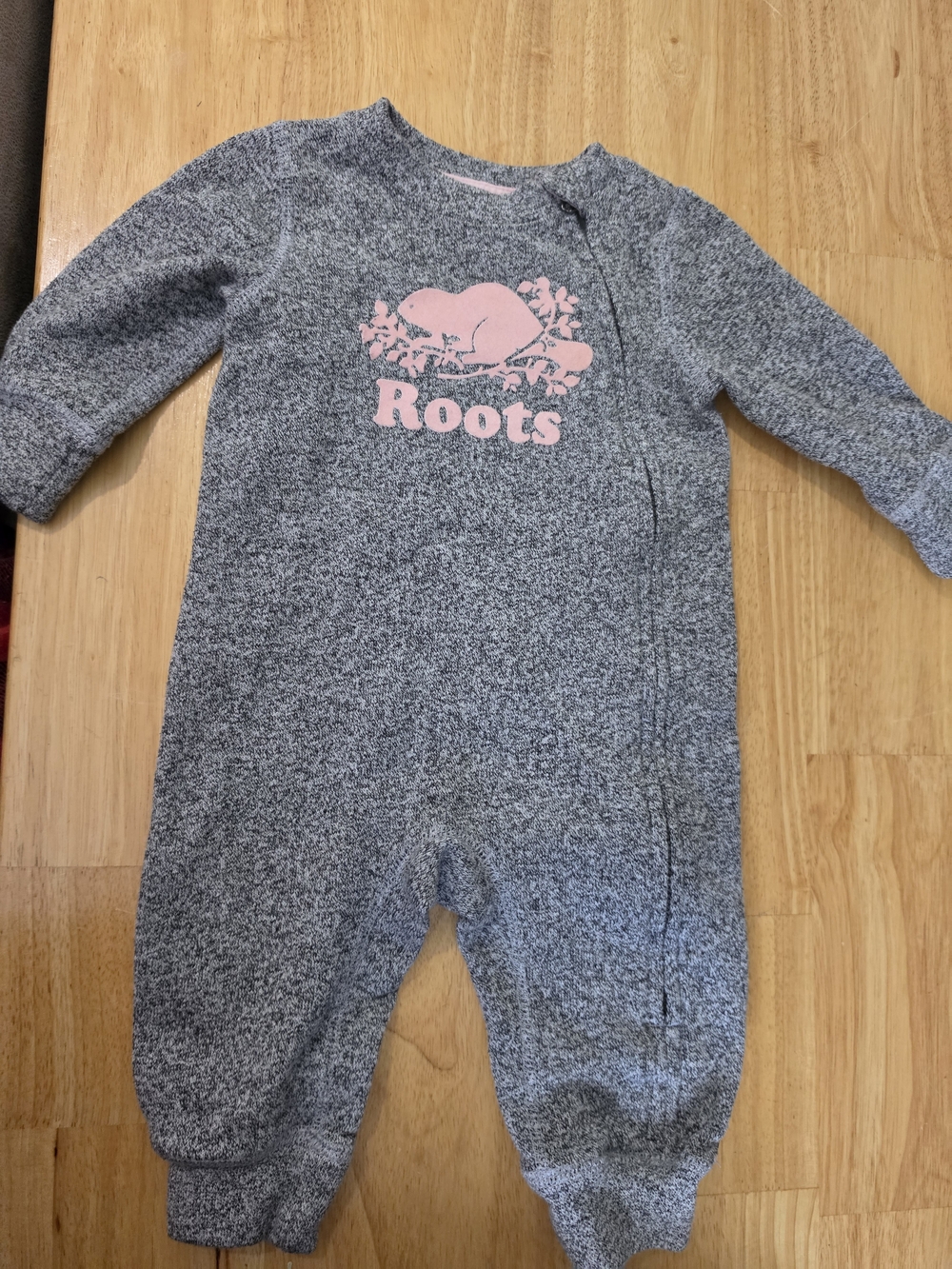 Roots Gray Heather One-Piece with Pink Logo